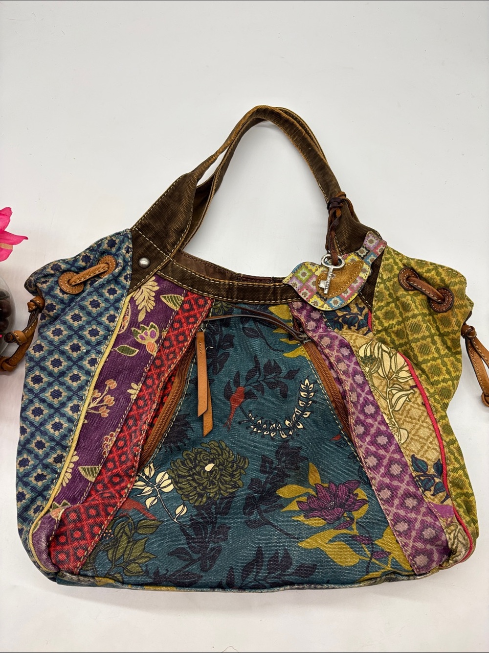 Boho Patchwork Floral Tote Bag - Multicolor